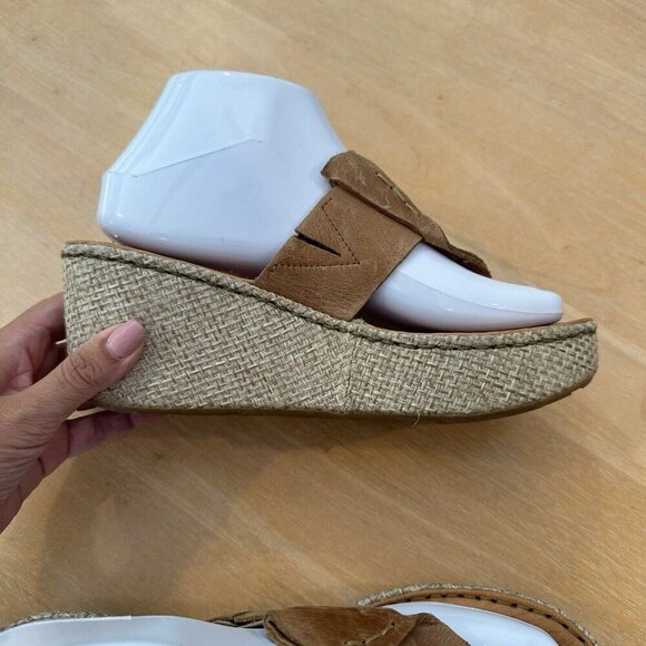 Born Wedge Sandals Womens 8 Brown Tan Leather Comfort Espadrille Woven Platform - Picture 3 of 11